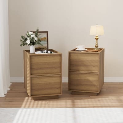 Clruro Nachtkastjes - 38 x 48 x 50 cm - 2 Stuks met Greeploze Laden - Eikenhout