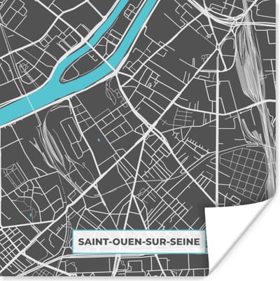 Poster Frankrijk - Plattegrond - Kaart - Stadskaart - Saint-Ouen-sur-Seine - 100x100 cm XXL