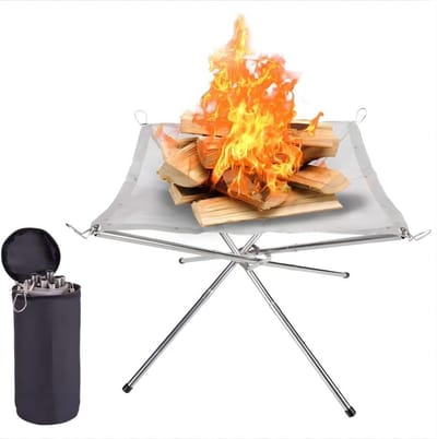 Opvouwbare vuurplaats, draagbare opvouwbare 304 roestvrijstalen gaas campingvuurplaats voor picknick, kampvuur, houtgestookte vuurplaats met draagtas voor terras, camping, tuin - M (41,9 x 41,6 x 34,5 cm)
