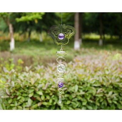 Carillon éolien rotatif en acier inoxydable avec boule de cristal et miroir, décoration suspendue pour jardin extérieur