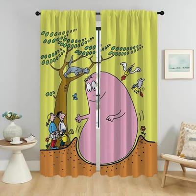 De Barbapapa Gordijnen Kinderkamer Huis Interieur Gordijnen 2 Stuks Raamgordijn Shades Scheidingswand Tule voor Slaapkamer Woonkamer W50xH70cmx2pcs-CL