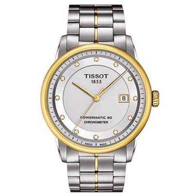 Tissot Luxe Serie Automatisch Mechanisch Uurwerk Diamanten Uurmarkeringen Heren Automatisch Horloge Herenhorloges Geel T086.408.22.036.00 Regular Watch Box,Silver Dial white