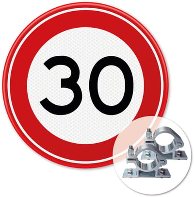 Verkeersbord Maximum snelheid 30km - A01-30 - Weerbestendig Aluminium - Ø60 cm - Bevestiging: Met paalbeugels Ø48mm