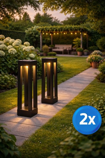Narvie Solar Tuinlamp Set van 2 – Buitenlamp Zonne-energie – LED Tuinverlichting – IP44 Waterdicht – Staande Padverlichting – Zwart