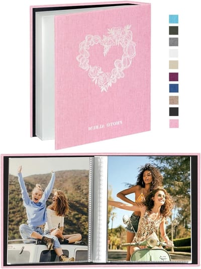 6x4 Fotoalbum voor 100 Verticale Foto's, 52 Stukken, Insteekbare Linnen Album Boek voor Familie, Bruiloft en Verjaardag (Roze)