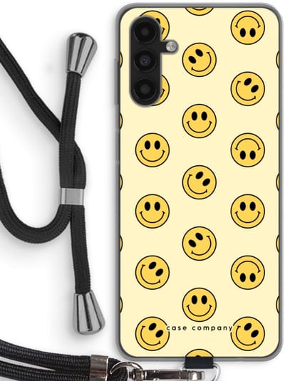 Case Company® - Hoesje met koord geschikt voor Samsung Galaxy A04s hoesje met Koord - Smiley N°2 - Telefoonhoesje met Zwart Koord - Bescherming aan alle Kanten en Over de Schermrand