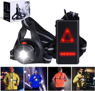 carmdering - Hardlooplamp - Sportlamp - Looplicht - 90° verstelbaar, IPX6, USB, 2000mAh, 3 modi, rode achterlamp - Voor hardlopen & wandelen - Lichtgewicht, comfortabel