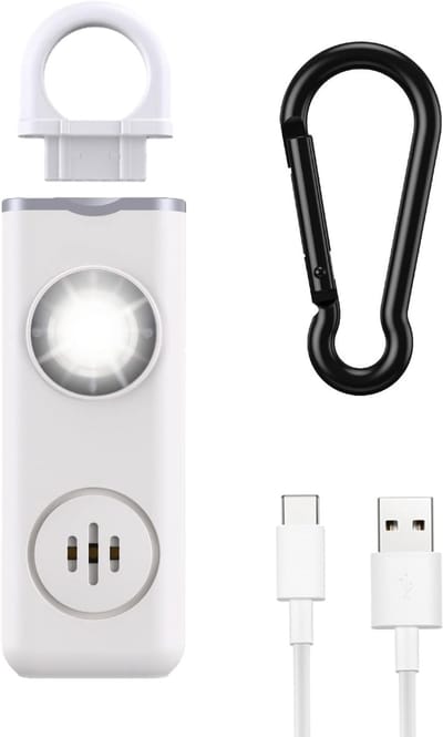 Persoonlijk Alarm - Alarm sleutelhanger - Persoonlijke alarmen - 130 dB - Zelfverdedigings Alarm - Met zaklamp en karabijnhaak - Draagbaar - Zelfverdediging - Geschikt voor ouderen, vrouwen en kinderen - Wit