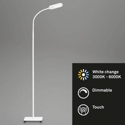 BRILONER Office Step - LED Vloerlamp - witte staande lamp - met cct kleurtemperatuurregeling - dimbaar - met touch - kantelbaar - 128cm