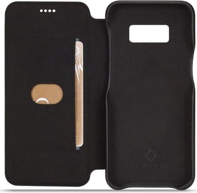 Retro Lederen Bookcase Hoesje met Kaarthouder Zwart Geschikt voor Samsung Galaxy S8