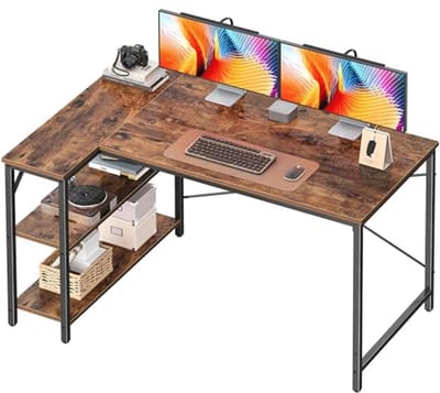 Hoekbureau met Opbergrekken voor Thuiswerk en Gaming - Verstelbare 2-laagse Planken
