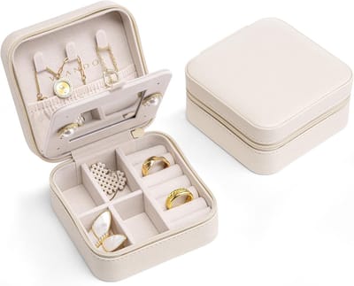 Sieradenkistje voor meisjes en dames met spiegel - Klein reissieradenetui van leer voor oorbellen, ringen en delicate kettingen