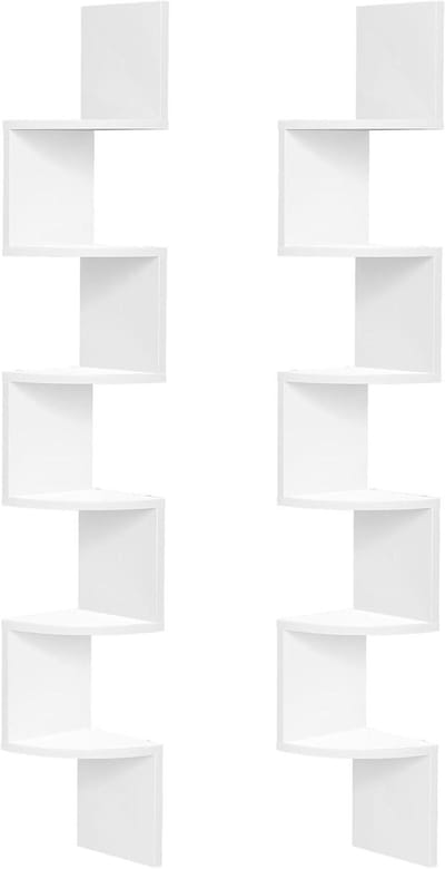 Wandplankenset Hoekplank Zwevende Plank 6-Laags Zigzagontwerp Woonkamer Slaapkamer Eetkamer Wit