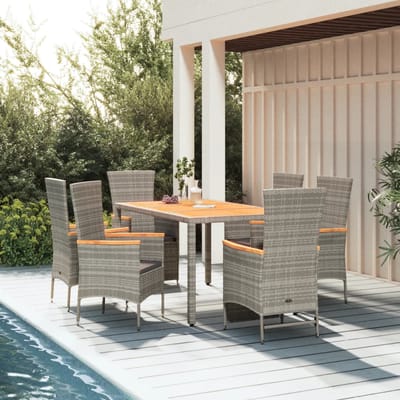 vidaXL - 7-delige - Tuinset - met - kussens - poly - rattan - grijs