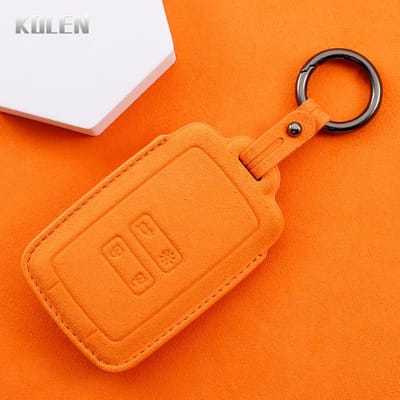 Auto Afstandsbediening Kaart Sleutelhoes Cover Shell Voor Renault Koleos Kadjar Clio Megane Talisman Espace Zoe Scenic Dacia Sandero Lederen Sleutelhanger orange