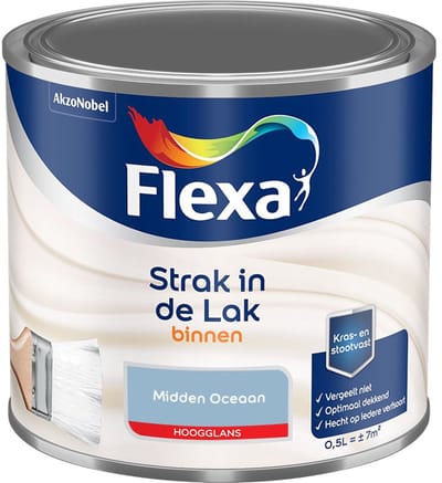 Flexa - Strak In De Lak Binnenlak Hoogglans - Midden Oceaan - Mengverf - 500 Ml
