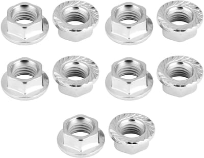 Serrated Flange Hexagon Locking Moeren Set van 20 Stuks van Ijzer met Chroomafwerking voor Betrouwbare Bevestiging in Mechanische Toepassingen, Duurzaam en Corrosiebestendig