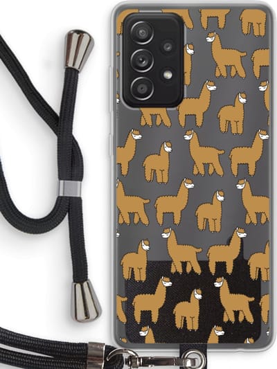 Case Company® - Hoesje met koord geschikt voor Samsung Galaxy A52 hoesje met Koord - Alpacas - Telefoonhoesje met Zwart Koord - Bescherming aan alle Kanten en Over de Schermrand