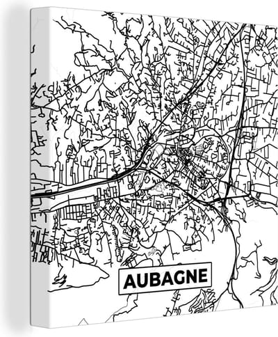 Canvas Schilderij Aubagne - Kaart - Stadskaart - Frankrijk - Plattegrond - Zwart wit - 20x20 cm - Wanddecoratie