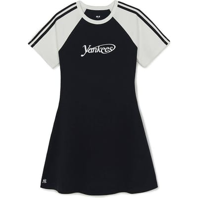 MLB New York Yankees SS26 Kleurblok Gestreept Raglanmouw Pullover Korte Mouw Jurk Damesjurk 3FOPV0363-50BKS M white
