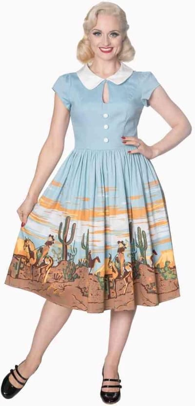 Dancing Days - Magical day Flare jurk - Cowboy - S - Blauw