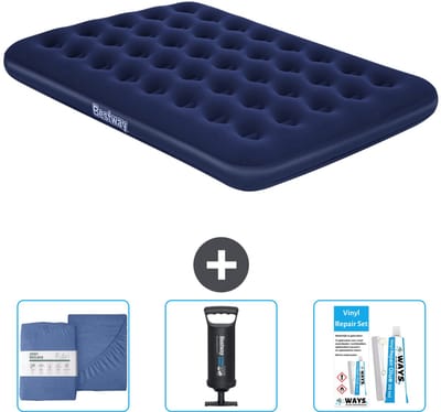 Bestway luchtbed - Twijfelaar - 137 x 191 x 22 cm - Blauw - Inclusief Hoeslaken - Pomp en Reparatieset