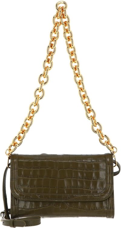 COCCINELLE Leren Schoudertas Wyrna Croco Shiny Soft Crossbody Bag Loden Olijfgroen