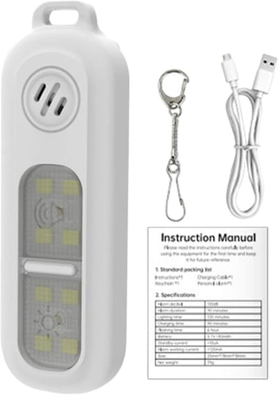 Persoonlijk Alarm - Veiligheidssleutelhanger - Noodsituaties Melden - 130dB Geluid - 8.5x6x2 cm - Wit