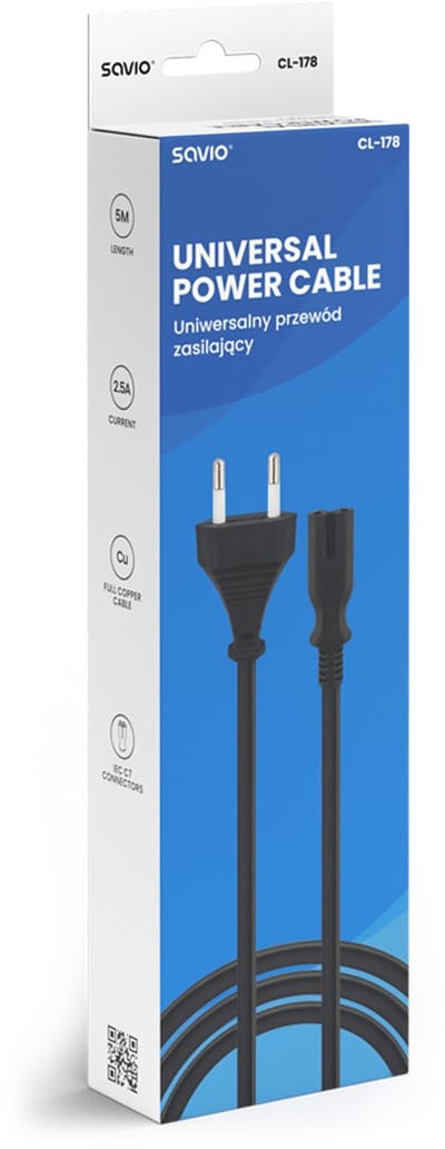 Savio CL-178 electriciteitssnoer Zwart 5 m