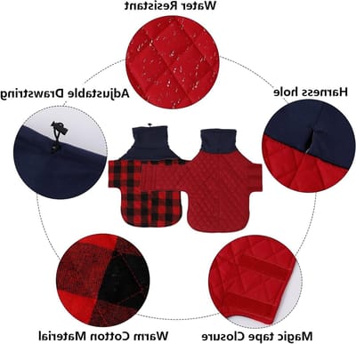 Warm en waterdicht winterjack voor teckels - winddicht met hoge kraag en koordgaten voor kleine honden - Rood, maat S