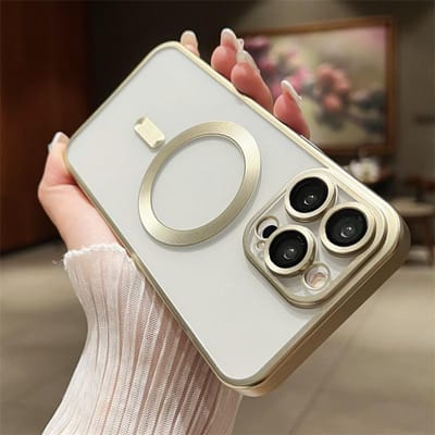 Matte Plating Magsafe Magnetische Draadloze Oplaadhoes Voor iPhone 16 11 12 13 15 14 Pro Max Plus Zachte Lensbescherming Transparante Cover for iphone13 Pro(6.1") white