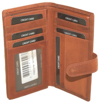 Oi retro oranje- cognackleurige lederen pasjeshouder met ruimte voor contant geld / portemonnee hoog model voor veel pasjes / pasjesmapje afsluitbaar met ruimte voor contant geld / Anti skim / retro oranje leer / 559Orange NR