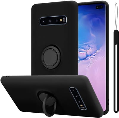 Cadorabo Hoesje geschikt voor Samsung Galaxy S10 4G in LIQUID ZWART - Beschermhoes van flexibel TPU silicone Case Cover met ring
