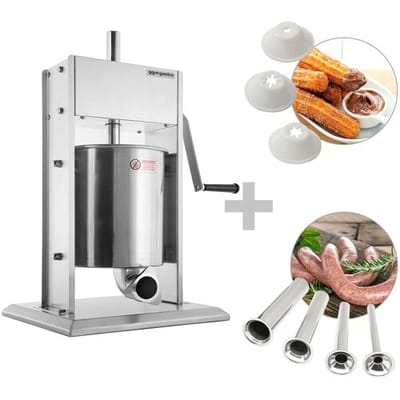 GGM Gastro Manueller Wurstfüller & Churro-Maschine - 10 Liter - Edelstahl - inkl. 4 Wurstfüller- & 3 Churro-Füllrohre