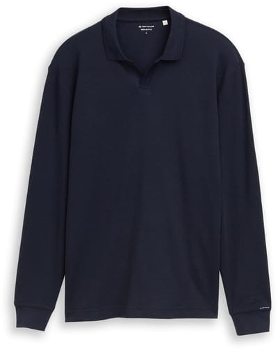 Tom Tailor - Polo met lange mouwen en wafelstructuur - Maat L - sky captain blue