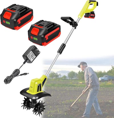 Accu Tuinfrees - Grondfrees Cultivator - Bodembewerking Tuin - Lichtgewicht Telescopisch - 25 cm Breed - Zwart