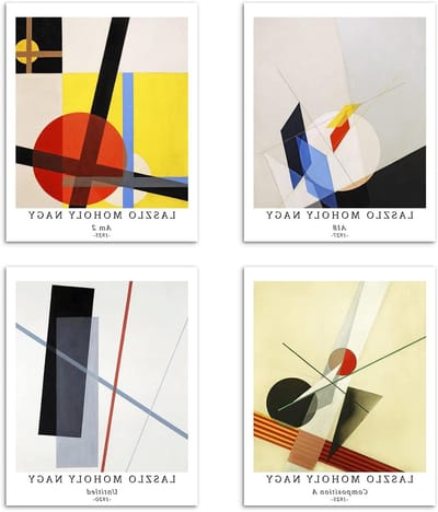 Abstracte Kunstprints - Geometrische Decoratie - Woonkamer Verfraaien - Set van Vier Stuks - 28x35cm Niet Ingelijst - Modern Kleurenpalet