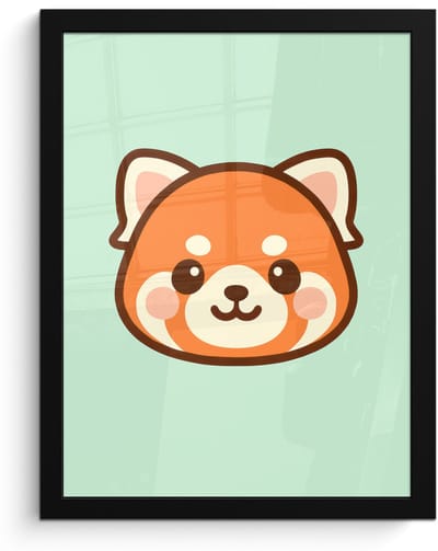 Poster in lijst - Fotolijst 30x40 cm - Posters - Rode panda - Groen - Cartoon - Posterlijst zwart - Decoratie - Wanddecoratie woonkamer - Muurdecoratie slaapkamer