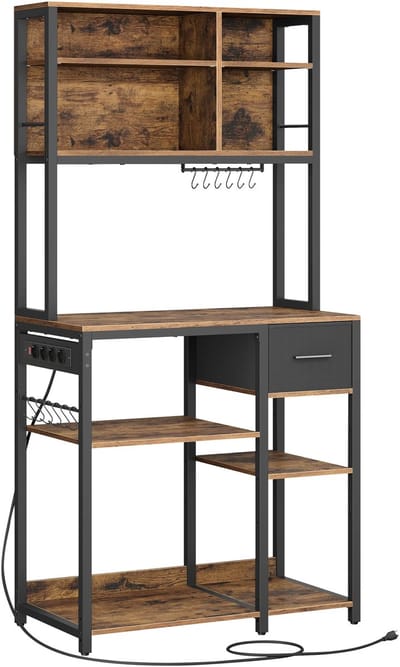 M-Goods - Keukenkast met Stopcontacten - Magnetronkast - Keukenrek met Opbergruimte - Keukenkast Organizer - Industriële Stijl - Vintagebruin/Zwart