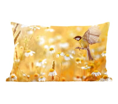 Sierkussens - Kussentjes Woonkamer - 50x30 cm - Vogel - Koolmees - Bloemen - Margriet