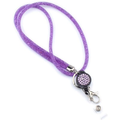 Net Lanyard Strap Sleutelhanger Badges voor ID-kaarthouder Kristallen Ophangtouw Lanyards voor Sleutel Kantoorartikelen paars