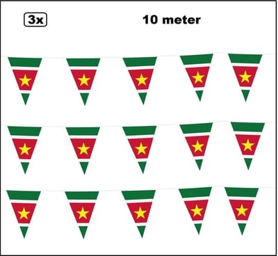 3x Vlaglijn Suriname 1000 cm - Vlaggenlijn - groen/geel/rood - Carnaval thema feest landen