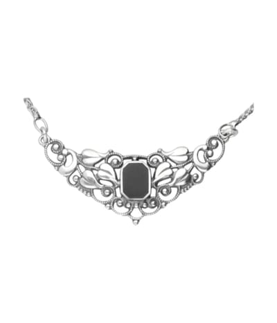 Zilveren Vrije vorm met zwarte inleg Art Nouveau Jugendstil hanger + ketting 45 cm