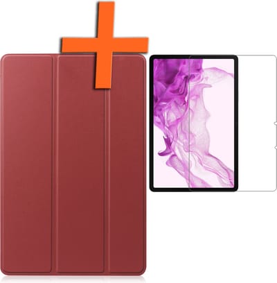 Hoesje - Geschikt voor Samsung Galaxy Tab S8 - Met Screenprotector - Trifold Bookcase - Hard Cover - Hardcover Book Case - Tablet Hoes - Donkerrood