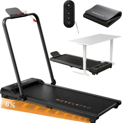 MusclePro MotionFlex Elite - Loopband 1-12km/u – Walking Pad – Loopband Inklapbaar – 8% Hellingfunctie - Wandelband – Incl. Tablethouder, Afstandsbediening en geluiddempende beschermmat