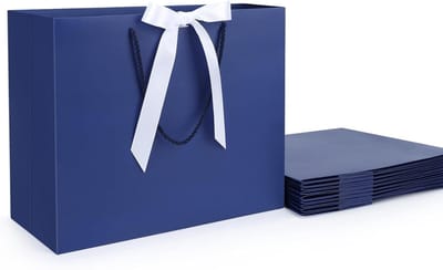 Donkerblauwe Cadeautassen met Lint - 10 Stuks Grote Papieren Tassen voor Bruiloften, Feestjes en Cadeaus - Afmetingen L 32x11.5x28cm - Stevig 230Gsm Papier