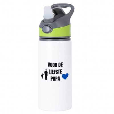Hacebo® - voor de liefste papa waterfles met rietje groen - Papa - cadeau papa - cadeau - verjaardag papa - vaderdag - beste papa - water fles - 650ML