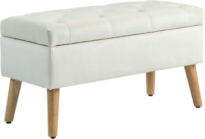 Opbergbank met fluwelen look en houten poten - 80 x 35 x 40 cm, veelzijdig en stijlvol
