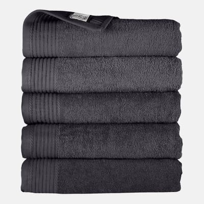 The One Towelling Badhanddoek - 70x140 cm - 5 stuks - Hotelkwaliteit - 450 g/m² - 100% Gekamd katoen - Antraciet