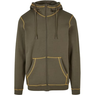 Urban Classics - Organic Contrast Flatlock Stitched Vest met capuchon - XL - Groen/Geel